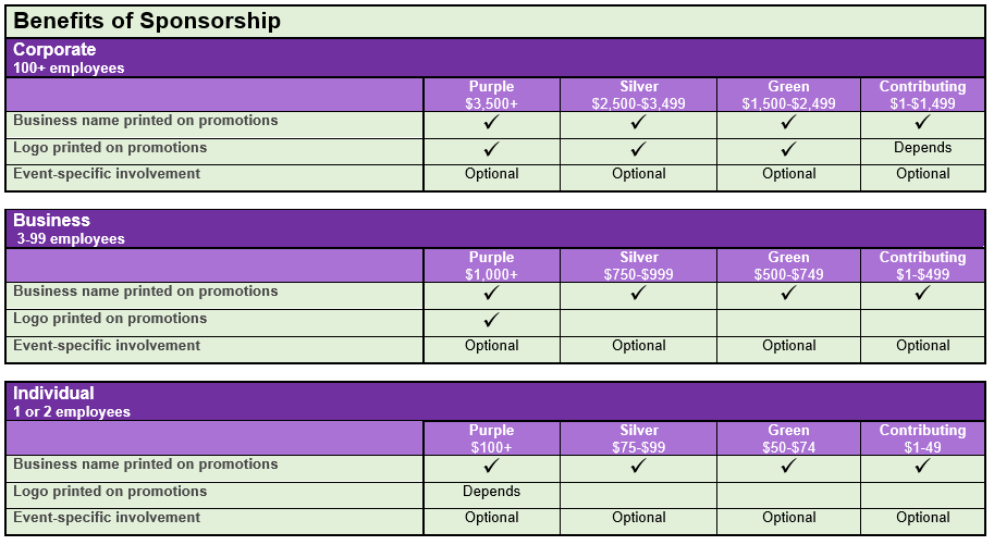 Table with information on Benefits of Sponsorship Opens in new window.